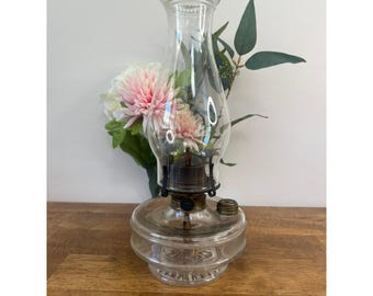 Antique Uranium Glass Kerosene Oil Lamp Clear Drum Font UV Glow