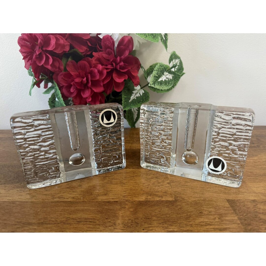 Walther Design Glass Candle Holders – Textured Block Art Glass