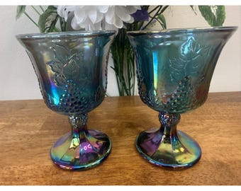 Vintage Indiana Glass Blue Carnival Harvest Grape Set | 6-piece