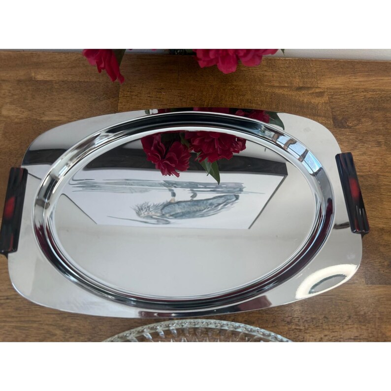 Vintage Gourmates Glo-Hill Canada Atomic Tray Chrome Platter Ruby Handles MCM image 10