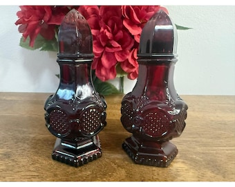 Avon Cape Cod Ruby Red Salt Pepper Shakers Vintage Glass Set Pressed Glass
