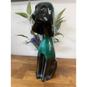 Vintage Blue Mountain Pottery Dog Figurine Green Drip Glaze Puppy Standing Decor