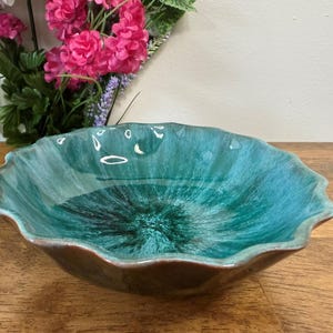 Blue Mountain Pottery Ruffled Bowl Green Drip Glaze Canadian Studio Pottery Vintage BMP
