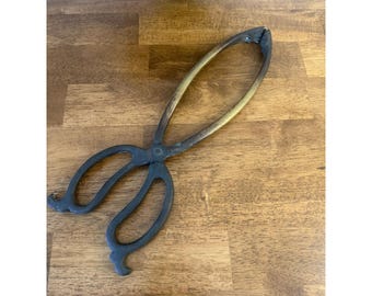 Vintage Brass Fireplace Coal Tongs Scissor Handle Hearth Tool Decor Retro Rustic