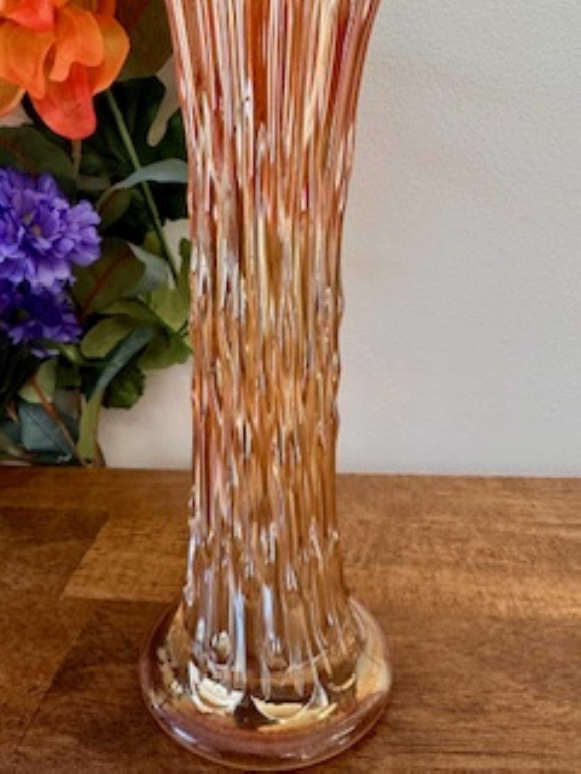 Vintage Fenton April Showers Marigold Carnival Glass Vase Ruffled