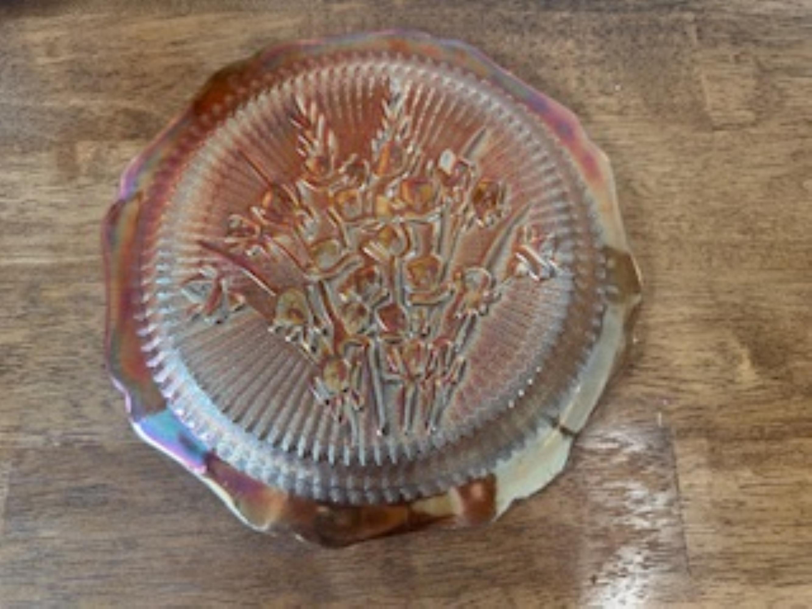 Jeannette Iris and Herringbone Marigold Carnival Glass Plate