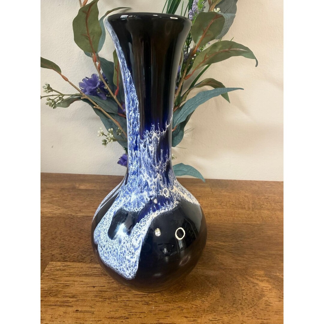 Blue Mountain Pottery Blue Graphite Vase Canada Drip Glaze Mid Century ...
