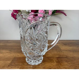 Jarra de cristal tallado vintage con diseño de estrella, jarra de agua de vidrio grueso, artículos de bar.