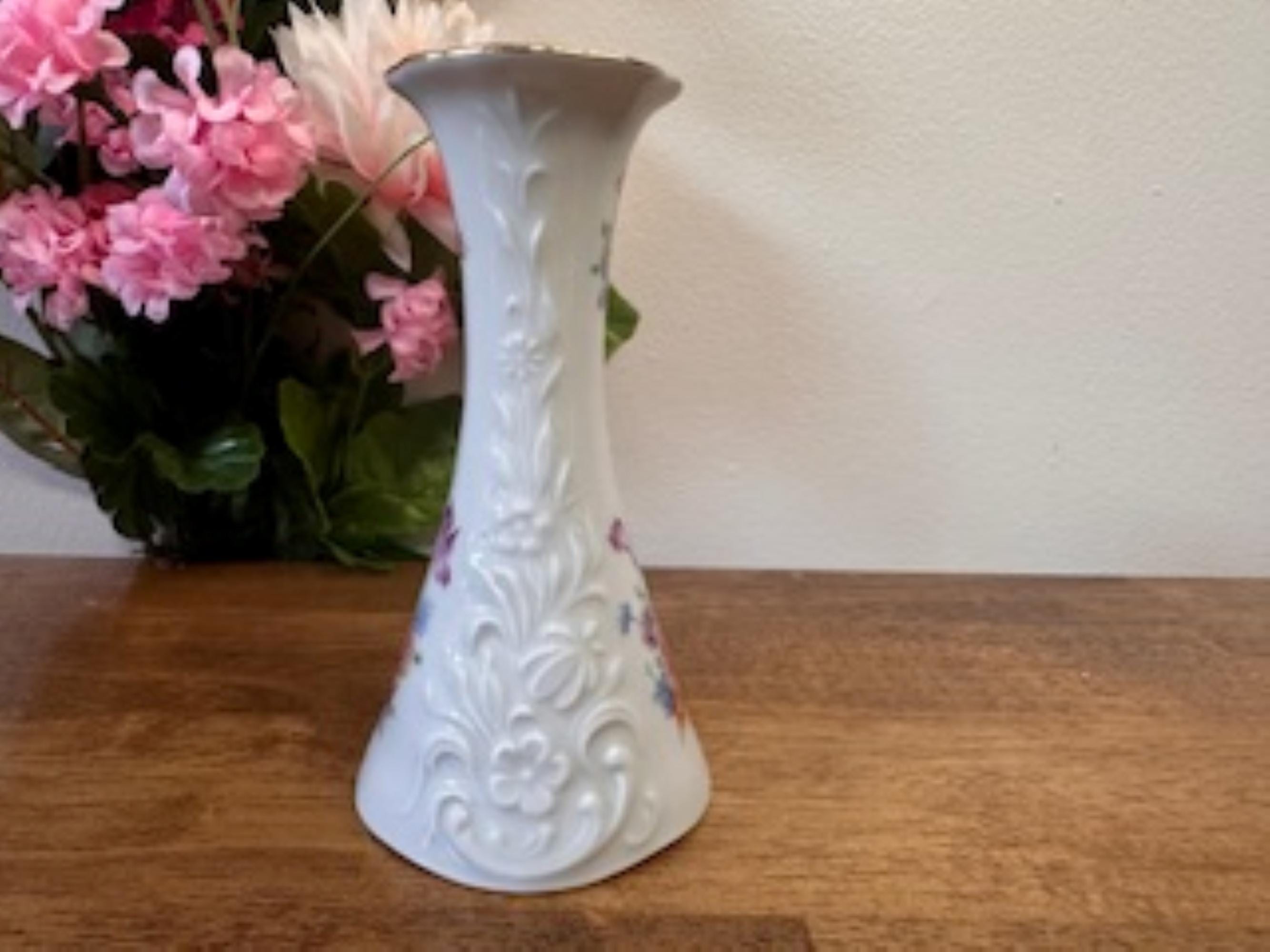 Schumann Arzberg Bavaria Porcelain Vase White Floral Gold Rim