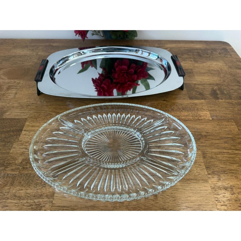 Vintage Gourmates Glo-Hill Canada Atomic Tray Chrome Platter Ruby Handles MCM image 9