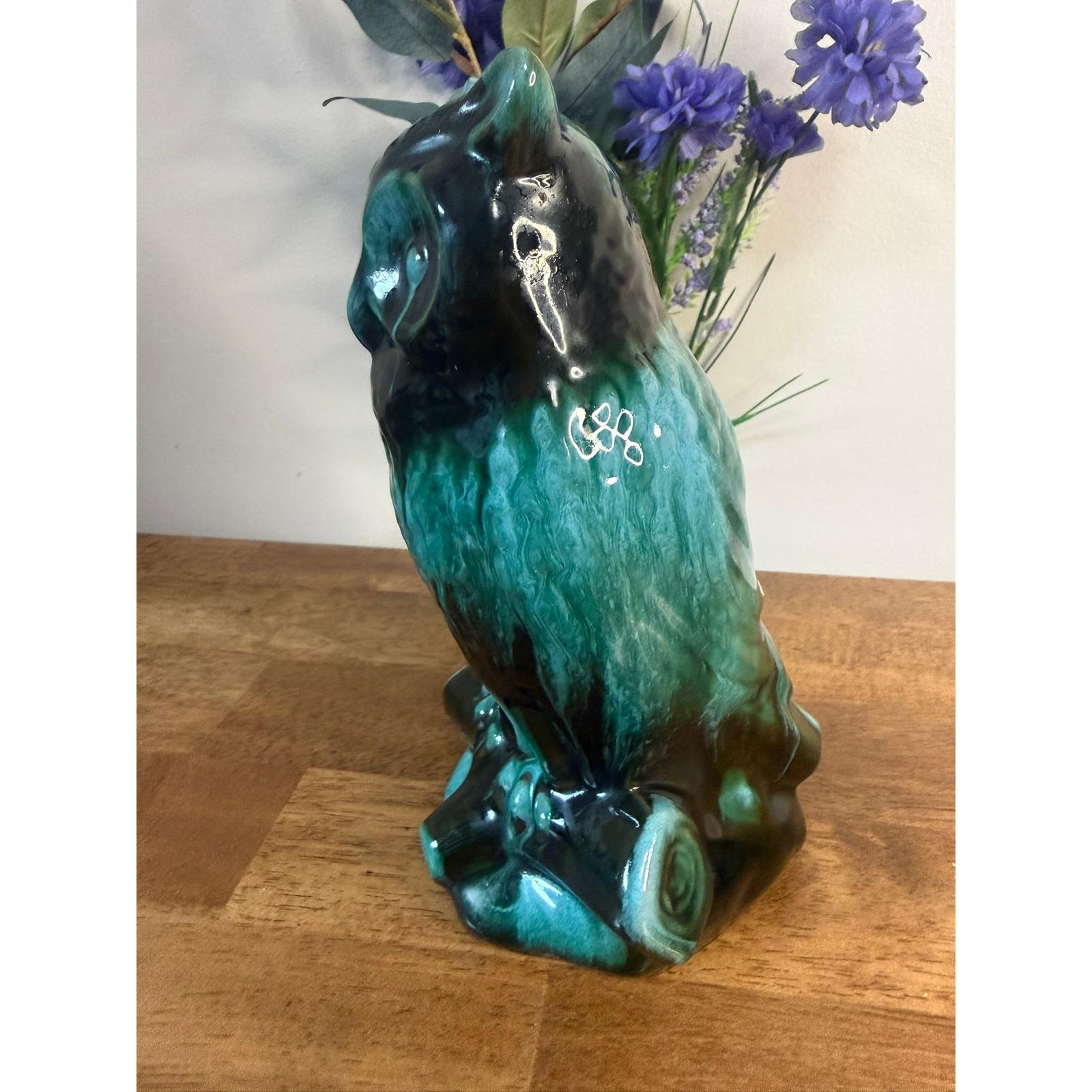 Blue Mountain Pottery Owl Figure Blue Green Drip Glaze Canada