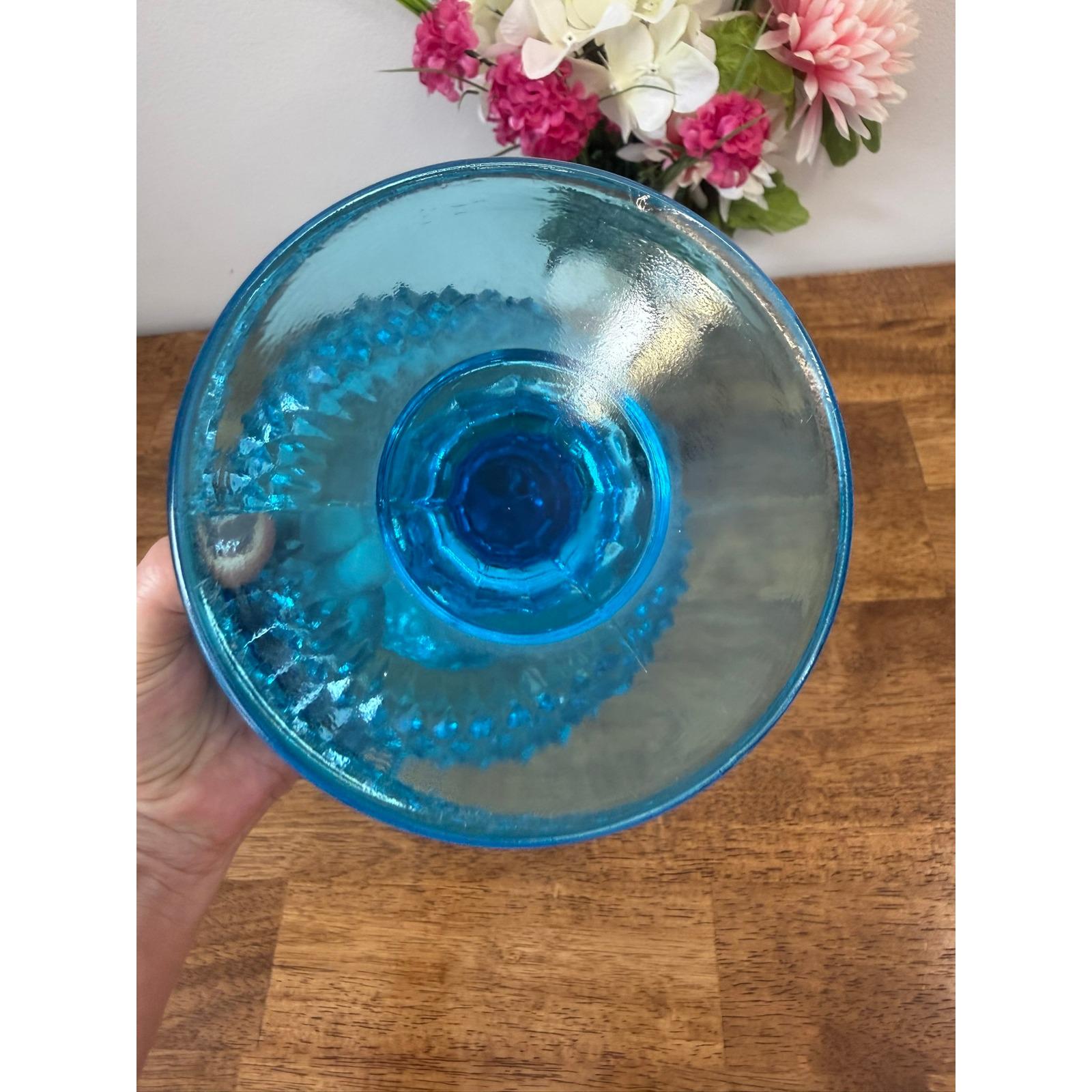 Indiana Glass Diamond Point Compote Candy Dish With Lid Capri Blue