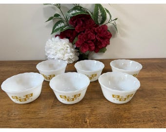 Vintage Fire King Atomic Starburst Small Glass Bowl Set Gold Starburst MCM