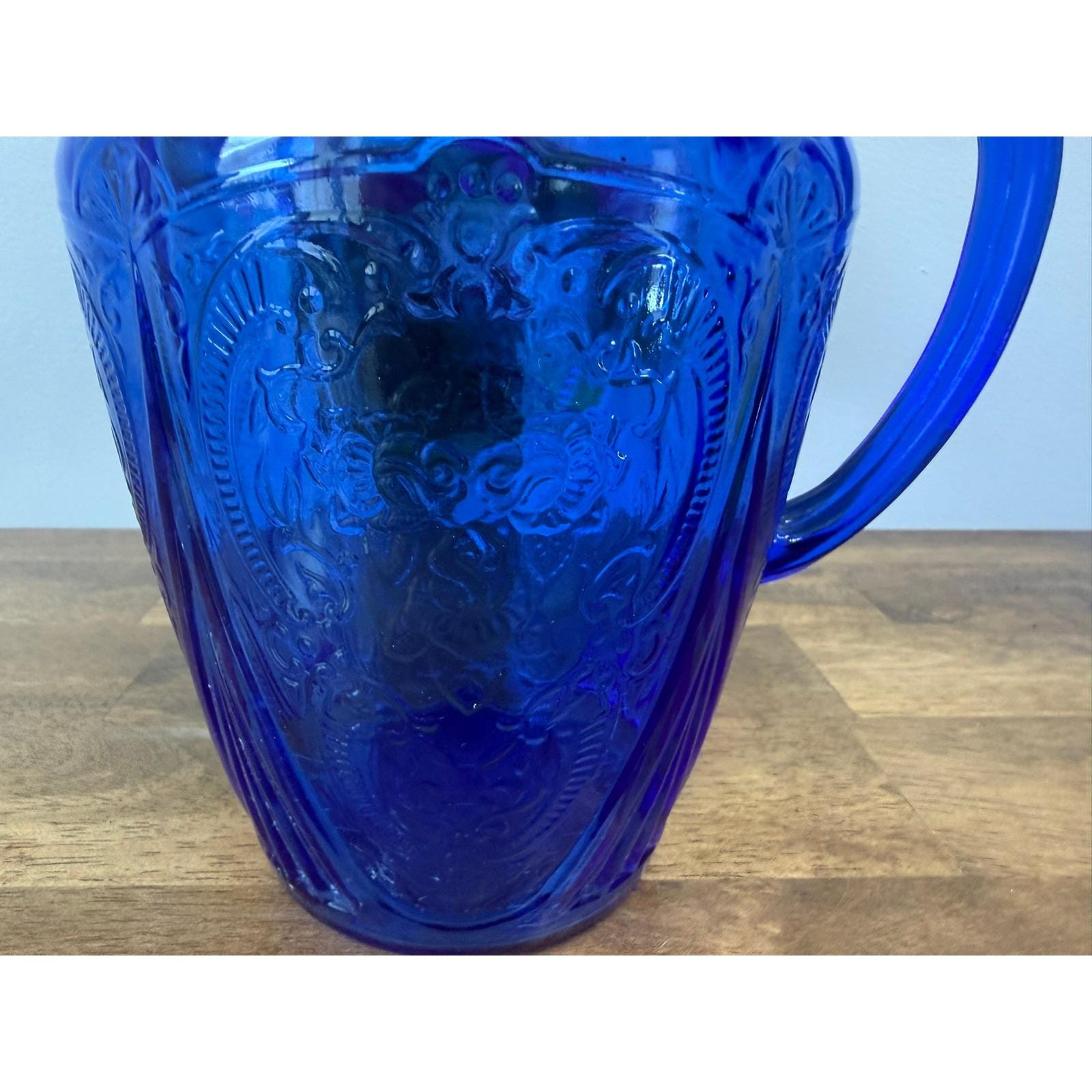 Rare Vintage Hazel Atlas Royal Lace Cobalt Blue Pitcher 64 Oz