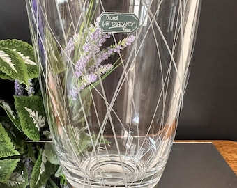 Cristal J.G. Durand France Cut Crystal Vase Criss-cross Etched