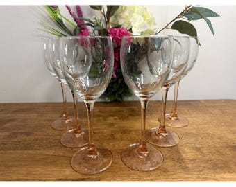 Vintage Luminarc France Pink Stem Wine Glasses Set Elegant MCM Barware