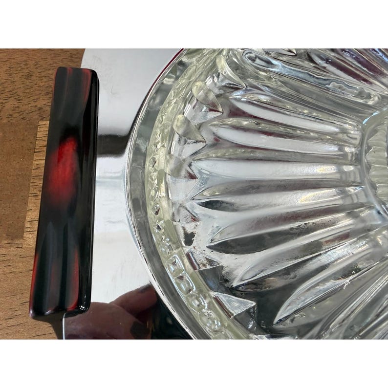 Vintage Gourmates Glo-Hill Canada Atomic Tray Chrome Platter Ruby Handles MCM image 5
