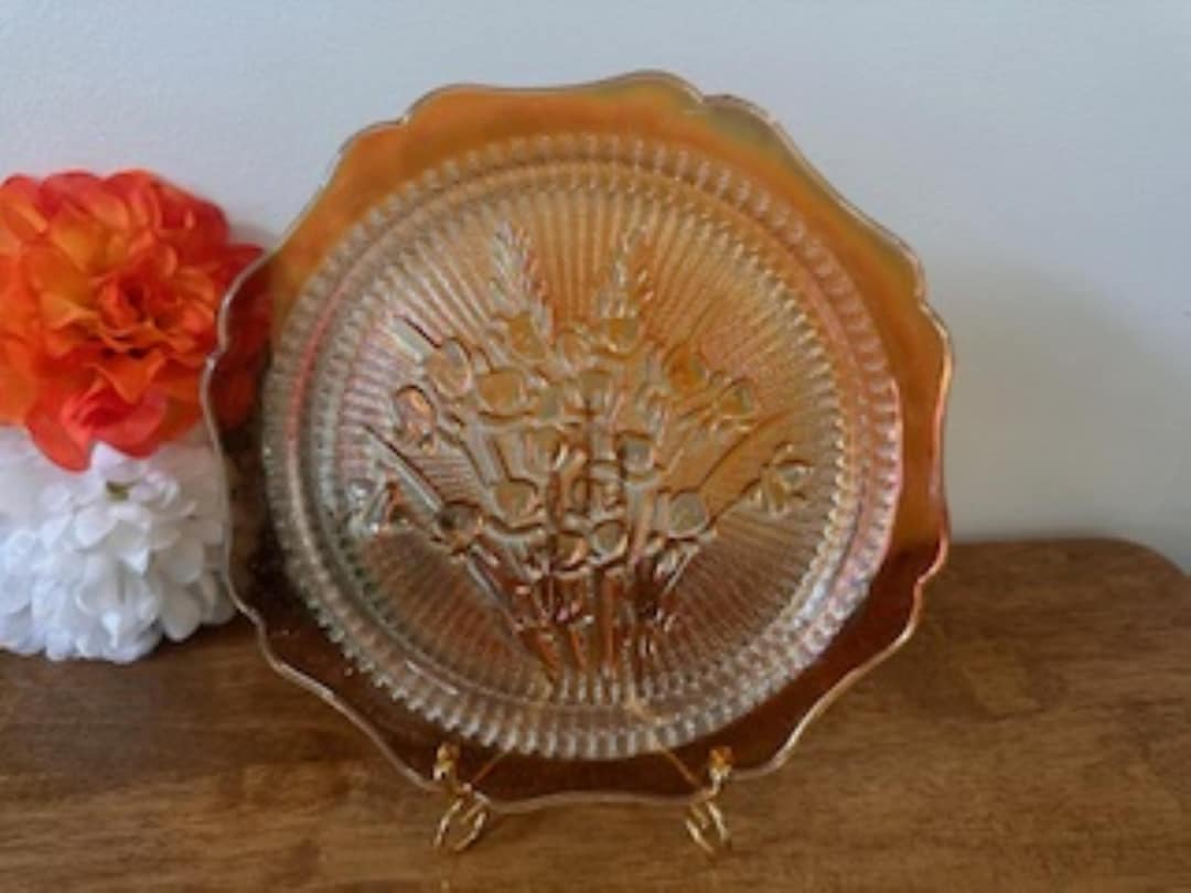 Jeannette Iris and Herringbone Marigold Carnival Glass Plate