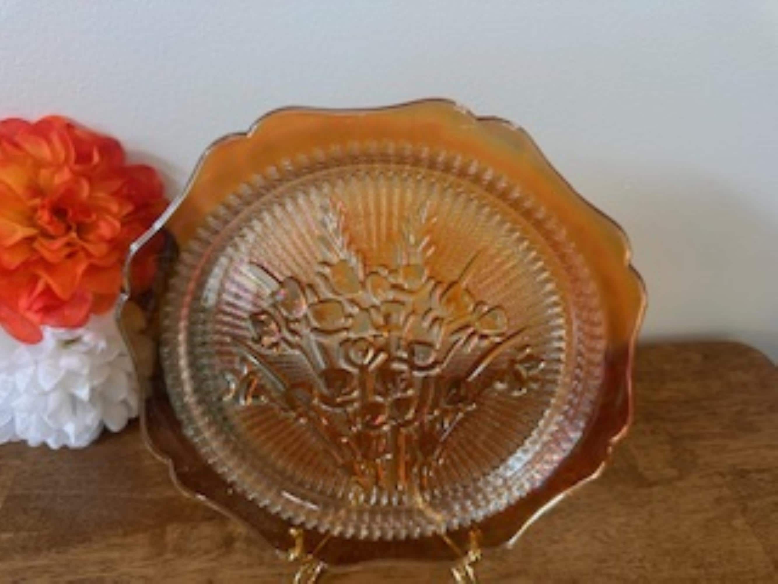Jeannette Iris and Herringbone Marigold Carnival Glass Plate