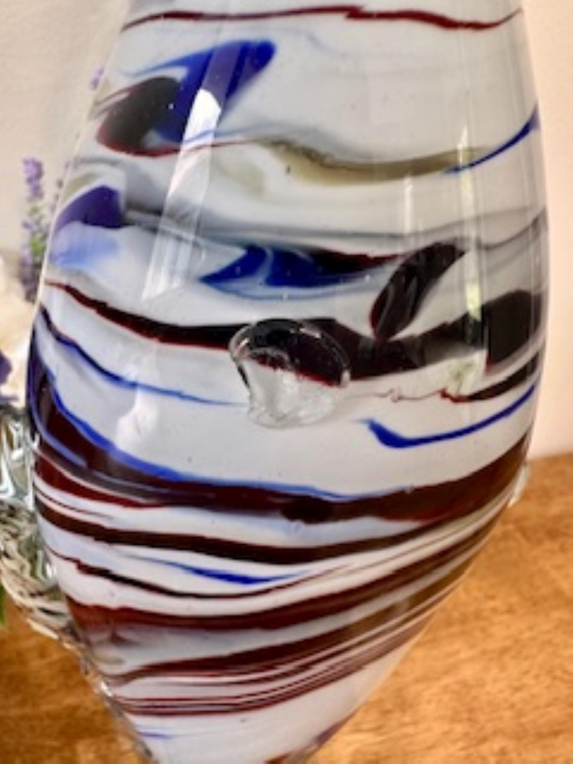Vintage Murano Glass Fish Sculpture Red Blue White Swirl Art Deco
