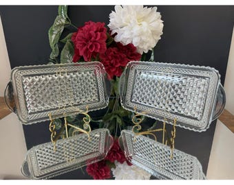 Vintage Anchor Hocking Wexford Clear Glass Serving Trays Diamond Pattern