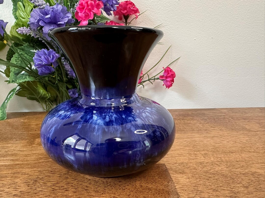 Blue Mountain Pottery Flared Rim Vase Cobalt Drip Glaze Canadian Studio ...
