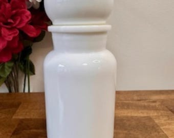 Vintage White Milk Glass Apothecary Jar Belgium Lidded Container Kitchen Decor