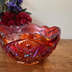 Indiana Glass Sunset Red Carnival Glass Bowl Iridescent Vintage Fruit Dish