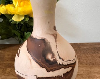 Vintage Nemadji Pottery Vase Marbled Clay Swirl Earth Tones Hand