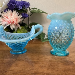 フェントン ブルーオパルセント ホブネイル フリル フラワーベース