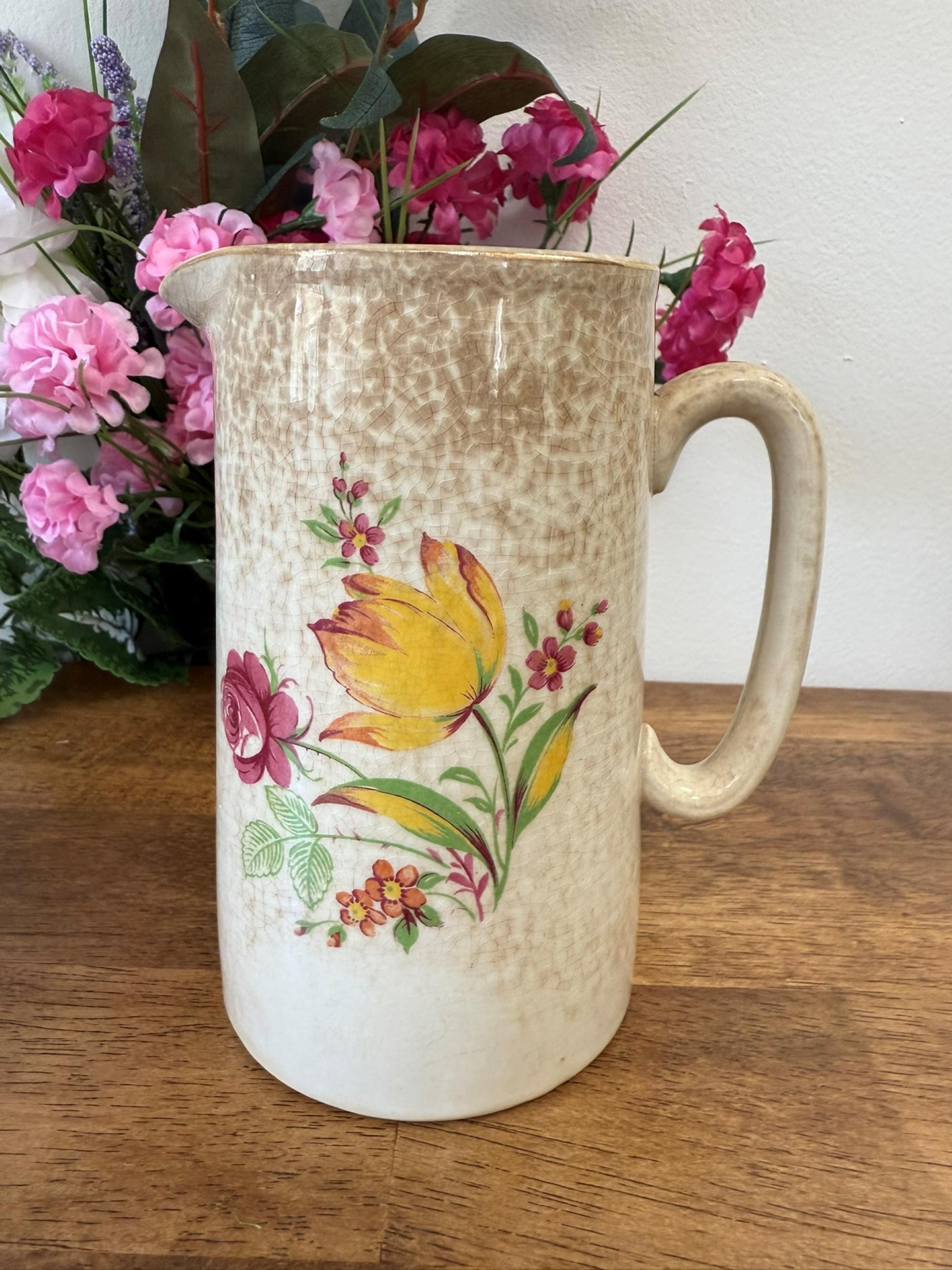 BCM Nelson Ware England Floral Pitcher Vintage Pottery Crackle