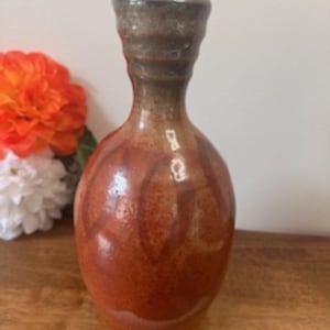 Vintage Studio Pottery Vase Brown Red Glaze Earthy Modern Rustic Decor