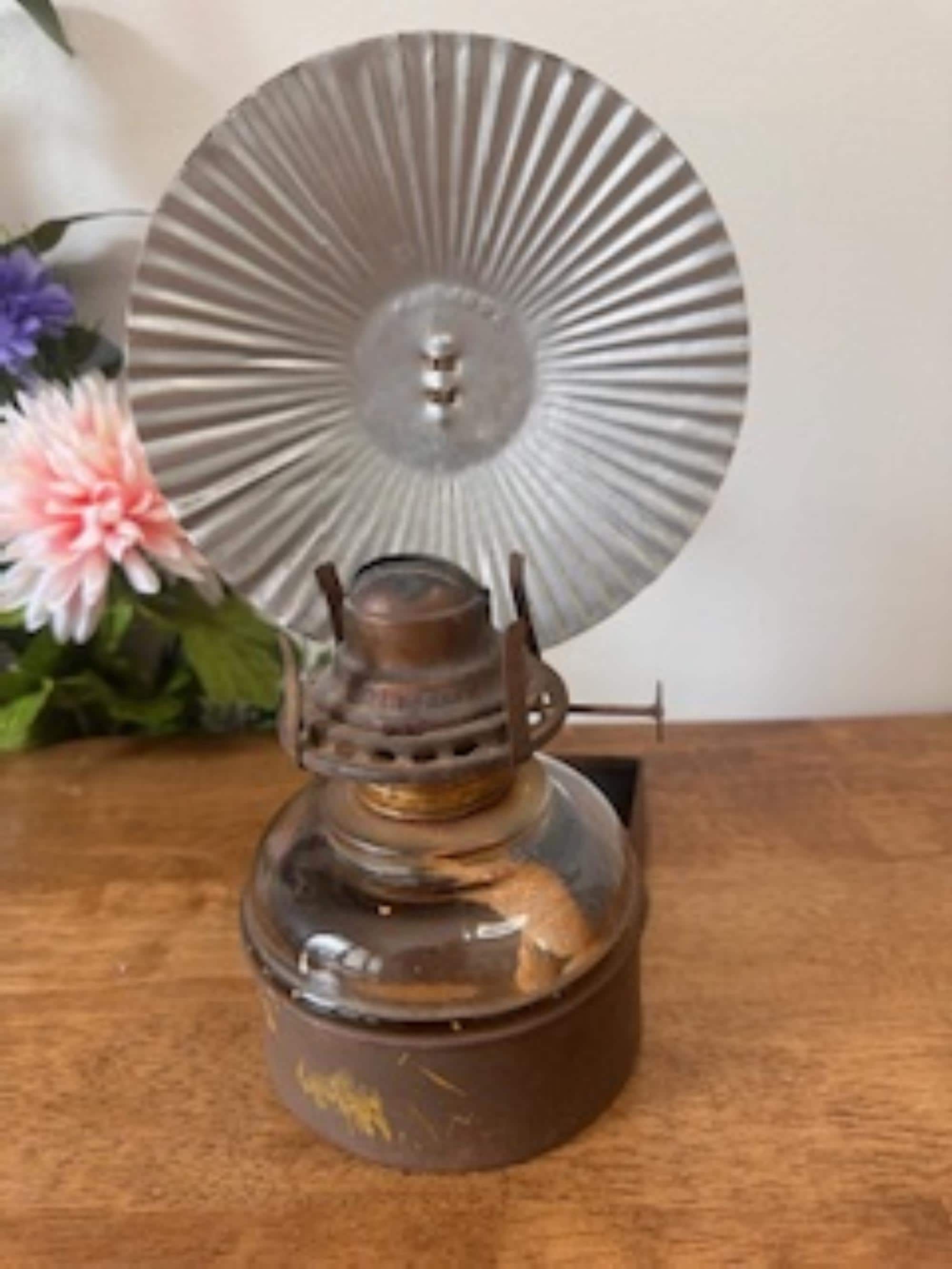 Antique Eagle Oil Lamp Lantern Reflector Tin and Glass Burner