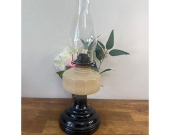 Antique Painted Glass Oil Lamp Black Ivory Ombre Kerosene Lamp with Chimney