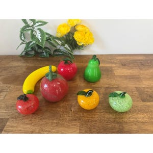 Vintage Hand Blown Glass Fruit Set Apple Pear Banana Orange Art Glass