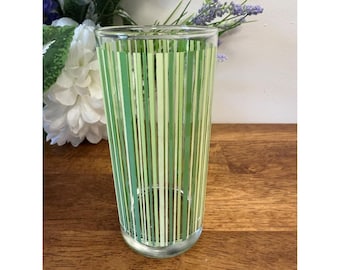 Vintage MCM Green Collins Glass MCM Tall Striped Barware Cocktail Glass