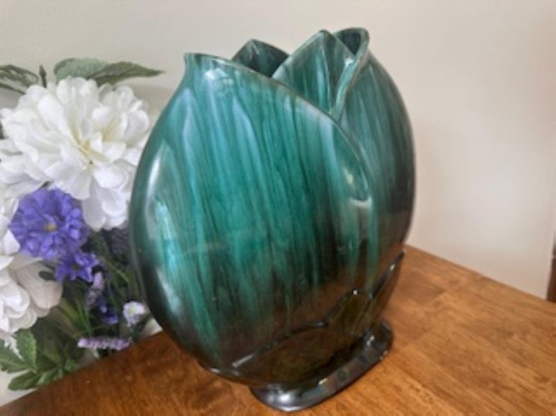 Blue Mountain Pottery Large Drip Glaze Vase Green Black Canada Studio ...