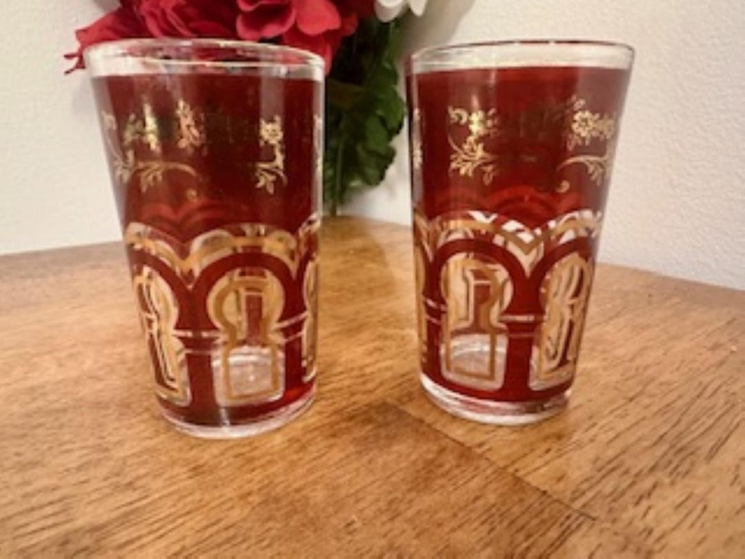 Vintage Moroccan-style Red and Gold Tea Glasses – Set of 2 – Boho Decor ...