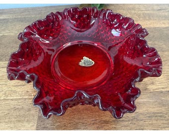 Fenton Ruby Red Bowl Ruffle Fenton Art Glass Ruby Red Hobnail Double Crimped Ruffled Bowl - Vintage ...