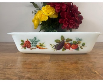 Vintage JAJ England Milk Glass Vegetable Casserole Farmhouse Kitchen Bakeware