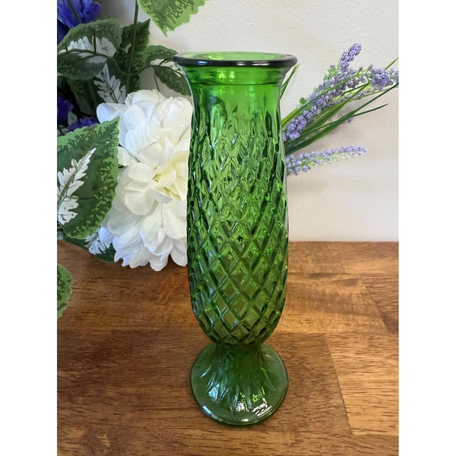 Vintage E.O. Brody Green Diamond Pattern Vase Pedestal Base Retro 