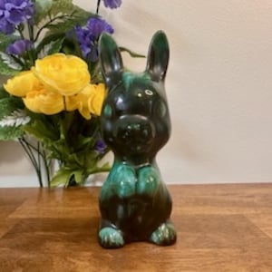 Blue Mountain Pottery Bunny Figurine Canadian Vintage Hare Collectible Green Drip Glaze