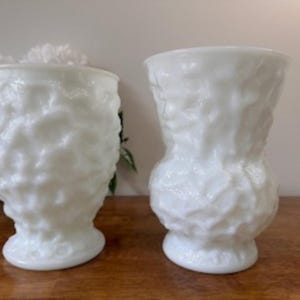 E.O. Brody Milk Glass Vases Vintage White Textured Pedestal Planters Retro Mid-Century Decor