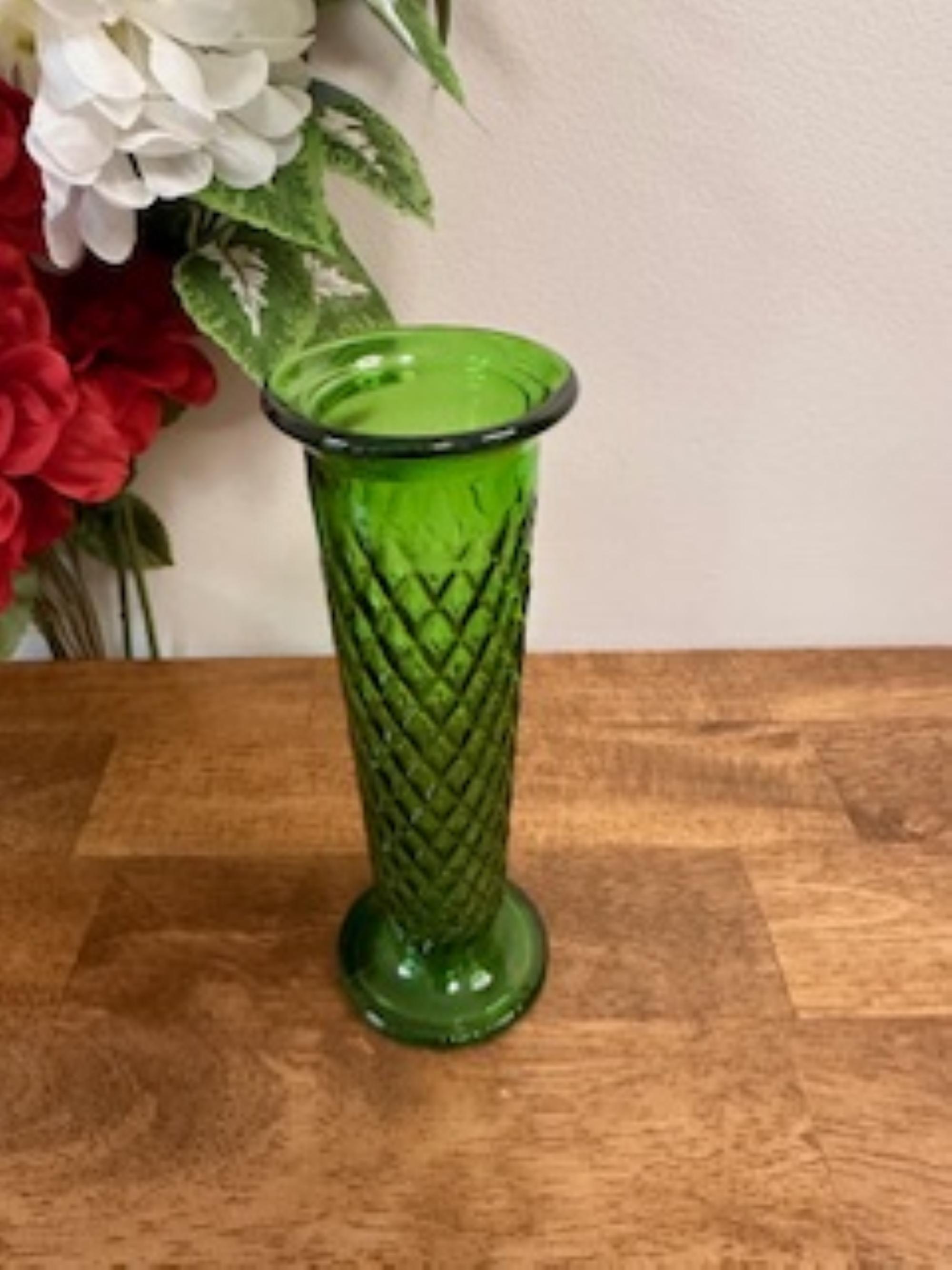 Vintage E.O. Brody Co. Emerald Green Glass Bud Vase Diamond