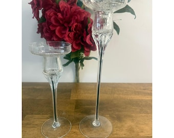Belfor Exquisite Crystal Candle Holders Pair Tall Stem Candlesticks Glass