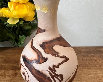 Vintage Nemadji Pottery Vase Marbled Clay Swirl Earth Tones Hand