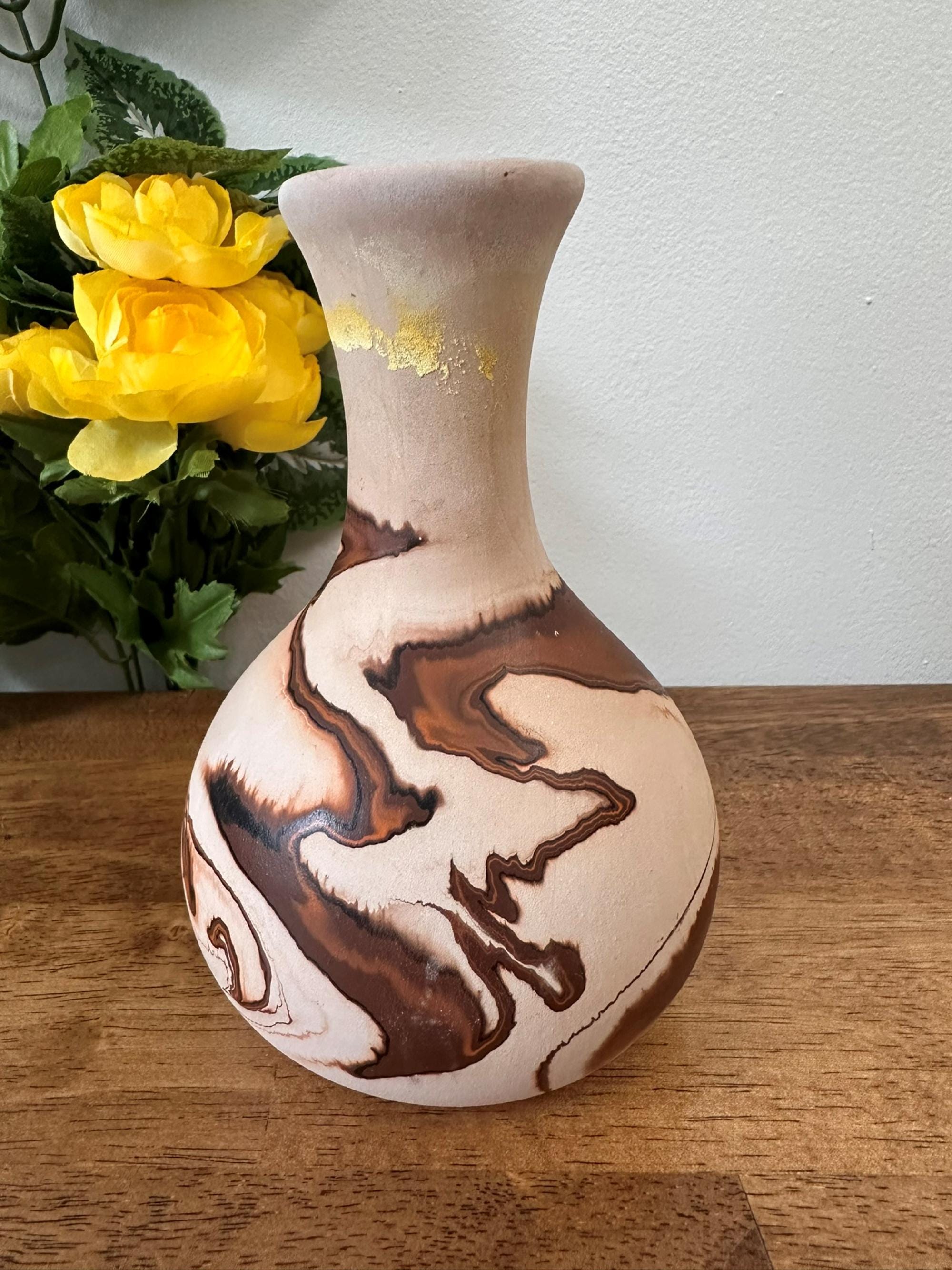 NEMADJI POTTERY ネマジポッテリー アメリカンアンティーク Vintage Nemadji Pottery Vase Marbled Clay Swirl Earth Tones Hand