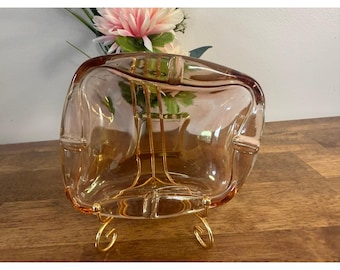 Vintage Peach Glass Ashtray Mid Century Modern Retro Barware  Decor Square