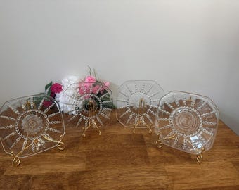 Federal Glass Columbia Clear Depression Glass Side Plates Set of 4 Vintage 1930s