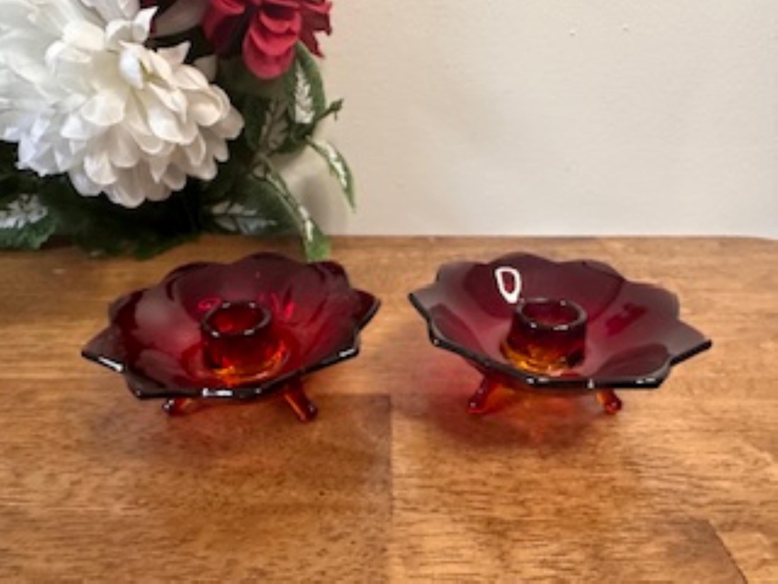 トルコクリスタル　ピンクローズ 置物 ID-150 Vintage Fenton Dark Ruby Red Amberina Cadmium Glass Lotus Petal